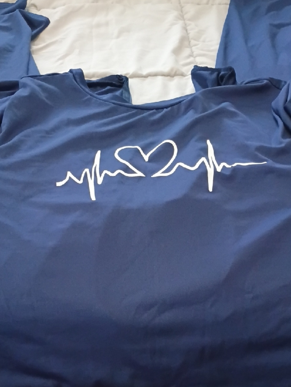 Blue Heartbeat Graphic Tee - White Print